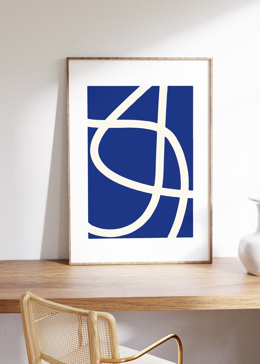 Luminous Blue Abstract Trio poster set showcasing striking blue designs.