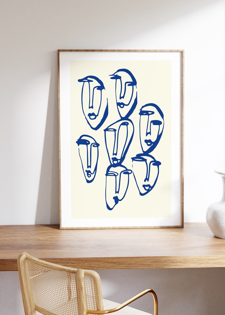 Luminous Blue Abstract Trio poster set showcasing striking blue designs.