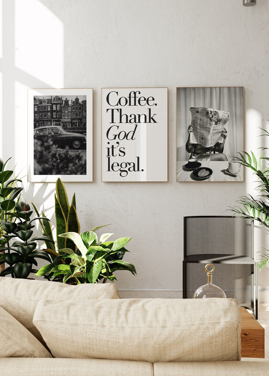 A stylish trio of black and white art prints for elegant interiors.