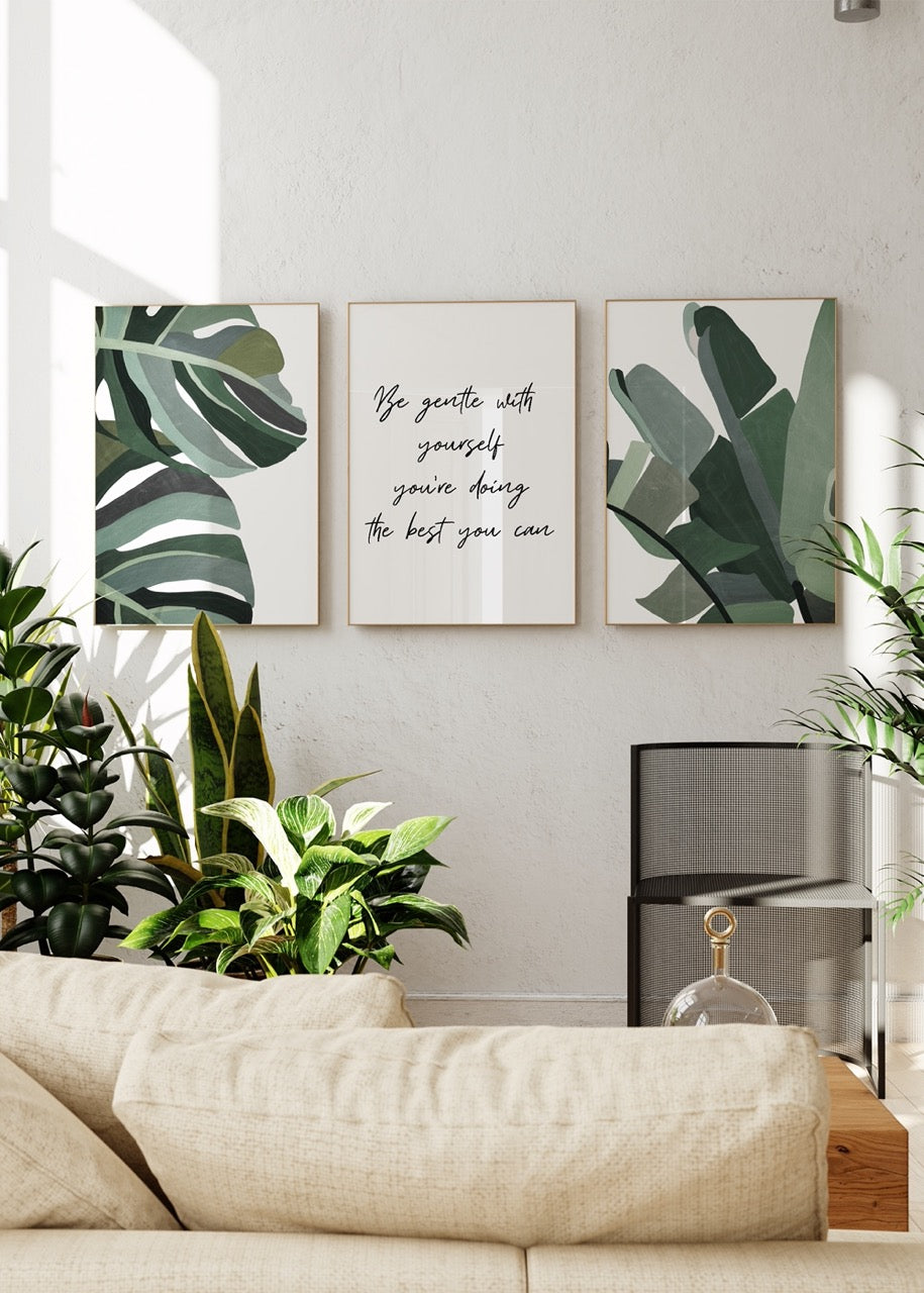 A collection of botanical leaf wall art in calming greens, perfect for modern interiors.