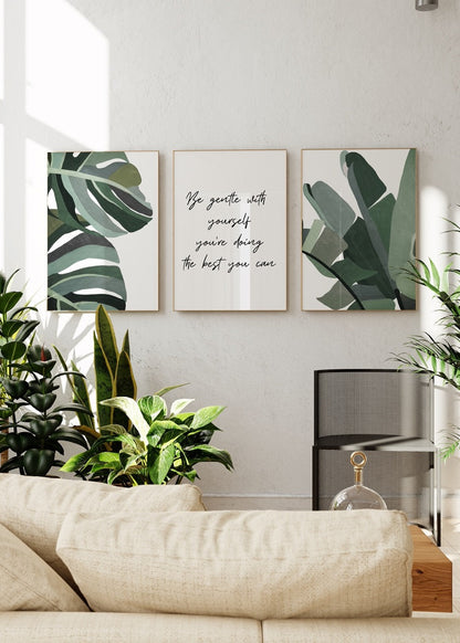 A collection of botanical leaf wall art in calming greens, perfect for modern interiors.