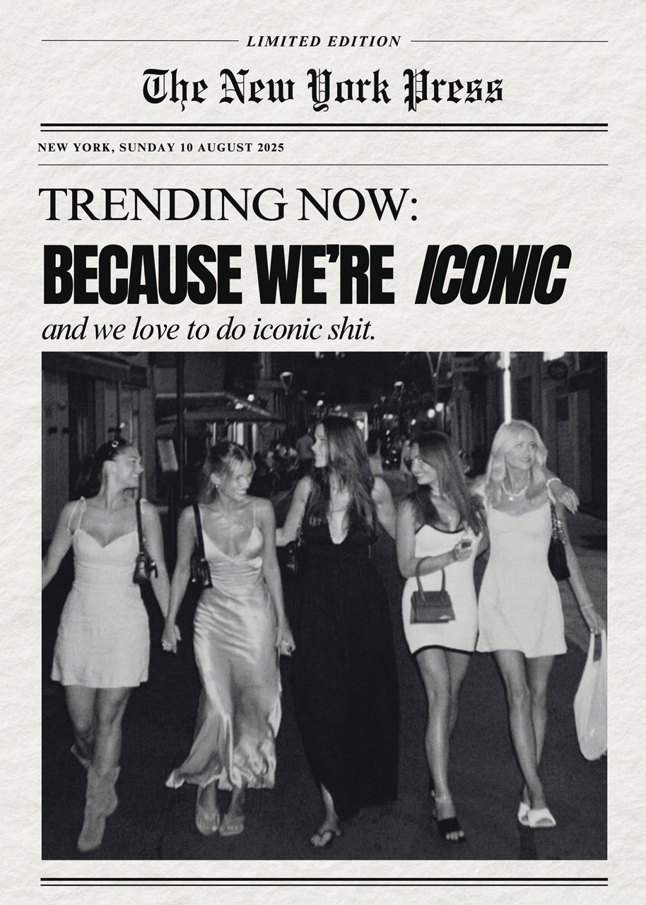 Trending Now: Iconic Moments wall art featuring a stylish group in black and white.