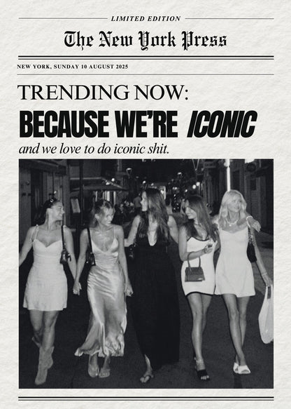 Trending Now: Iconic Moments wall art featuring a stylish group in black and white.