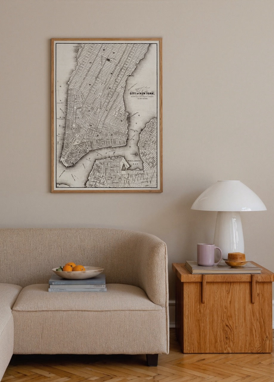 A vintage map of New York City, showcasing intricate street layouts for sophisticated wall art.