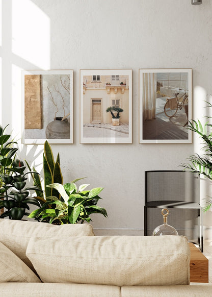 Tranquil Earth Tones Poster Trio showcasing serene nature-inspired artwork for stylish interiors.