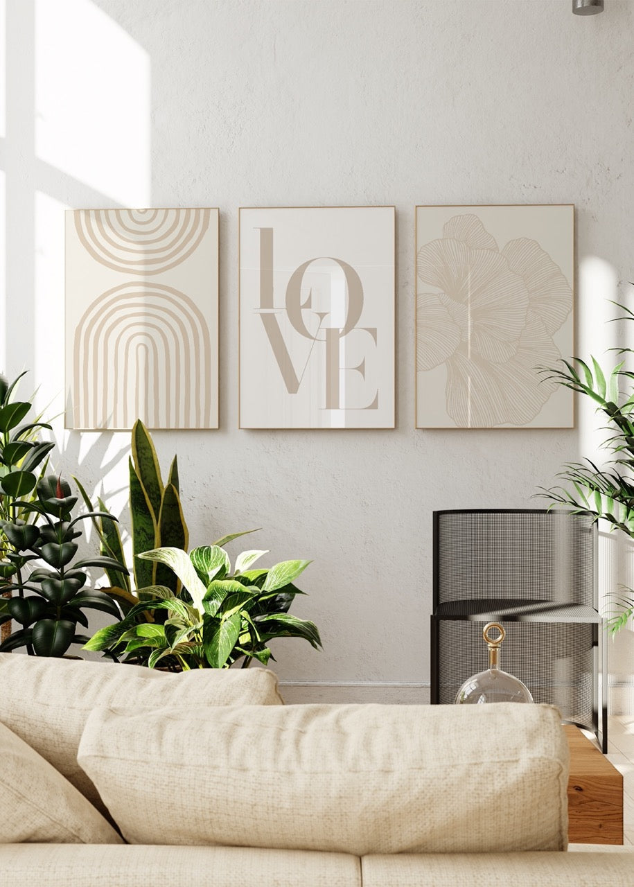 Elegant beige typography wall art set featuring the word &