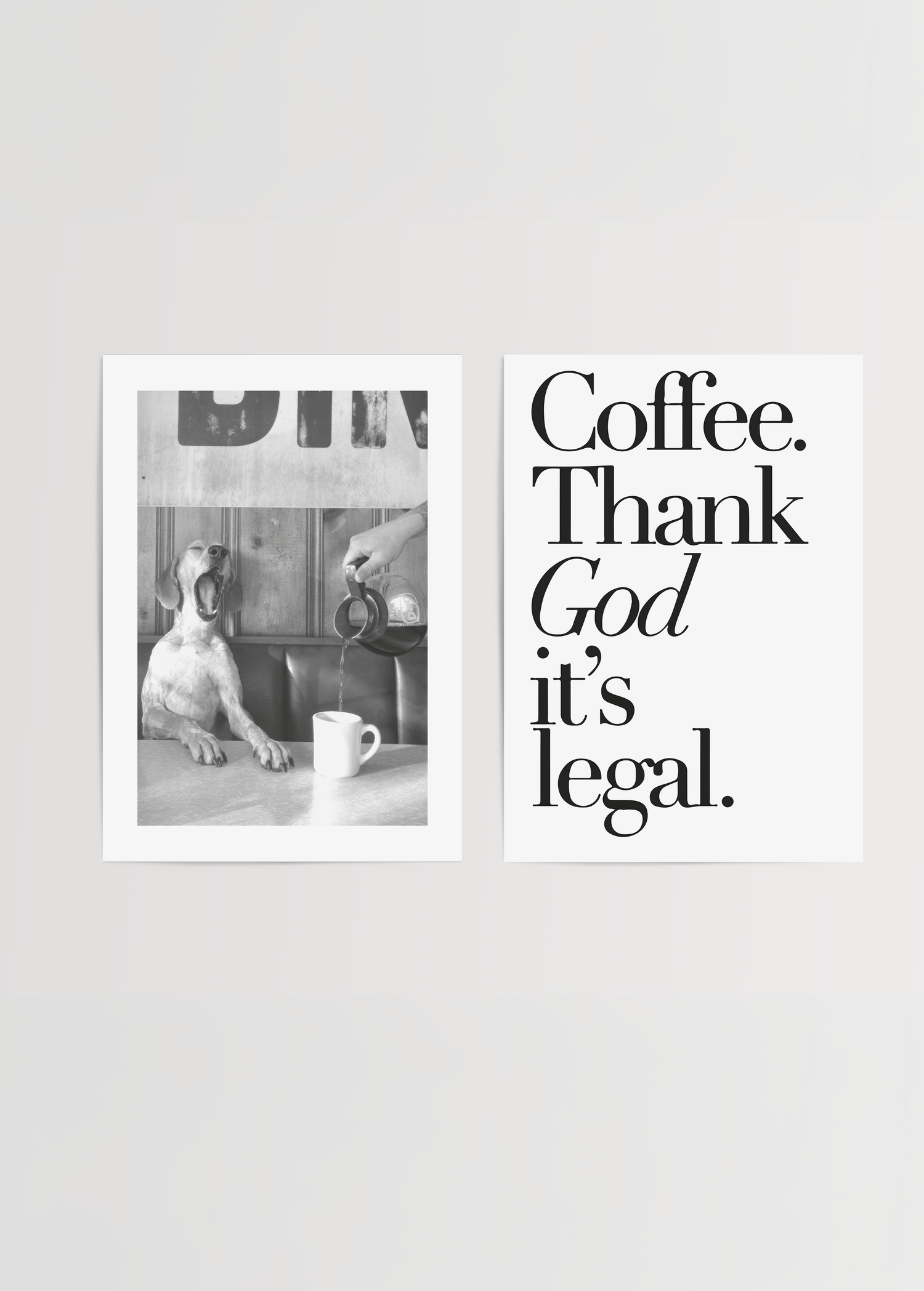 Whimsical coffee and dog-themed poster set for stylish interiors.