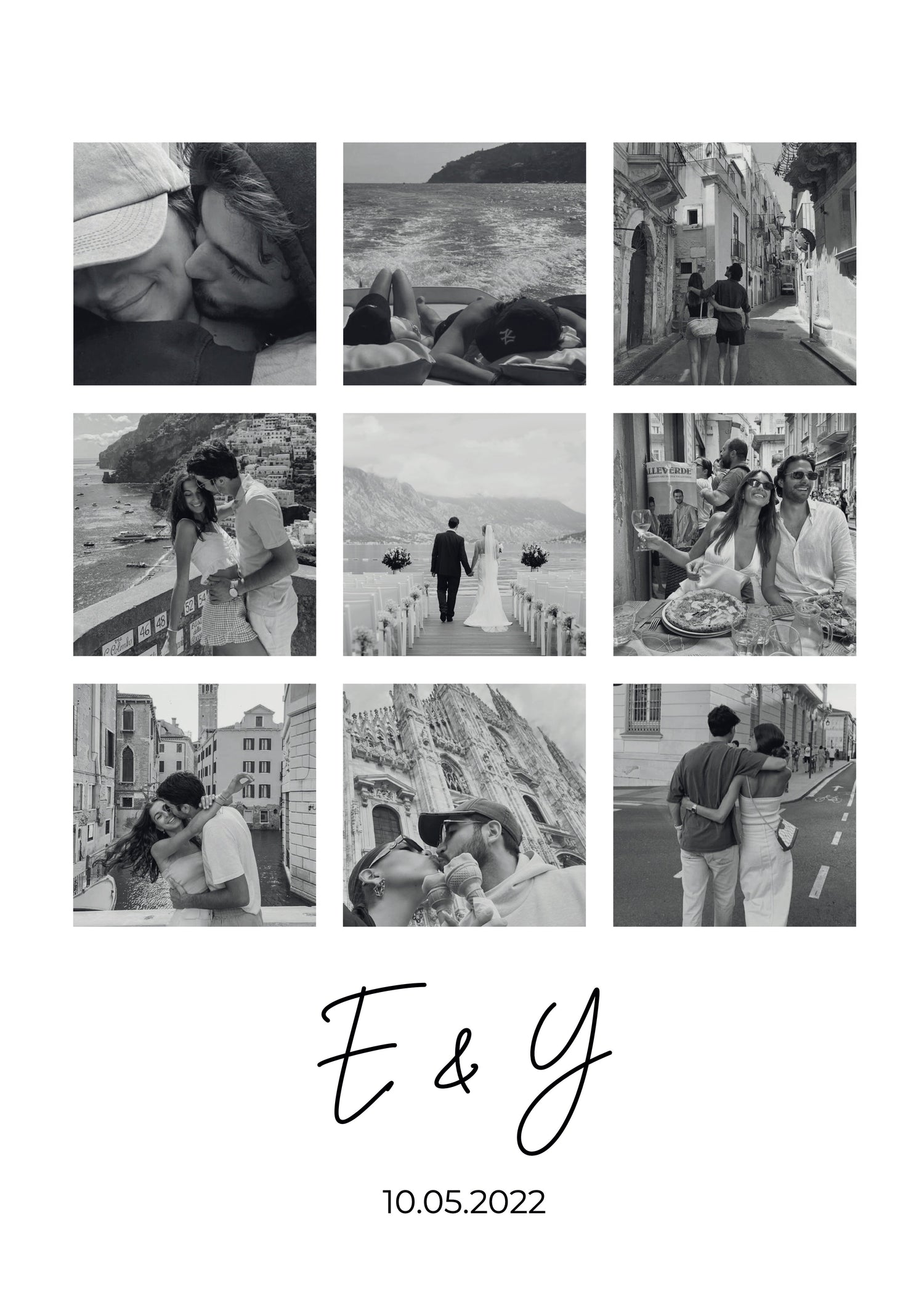 Bespoke black and white collage poster featuring personal photos.