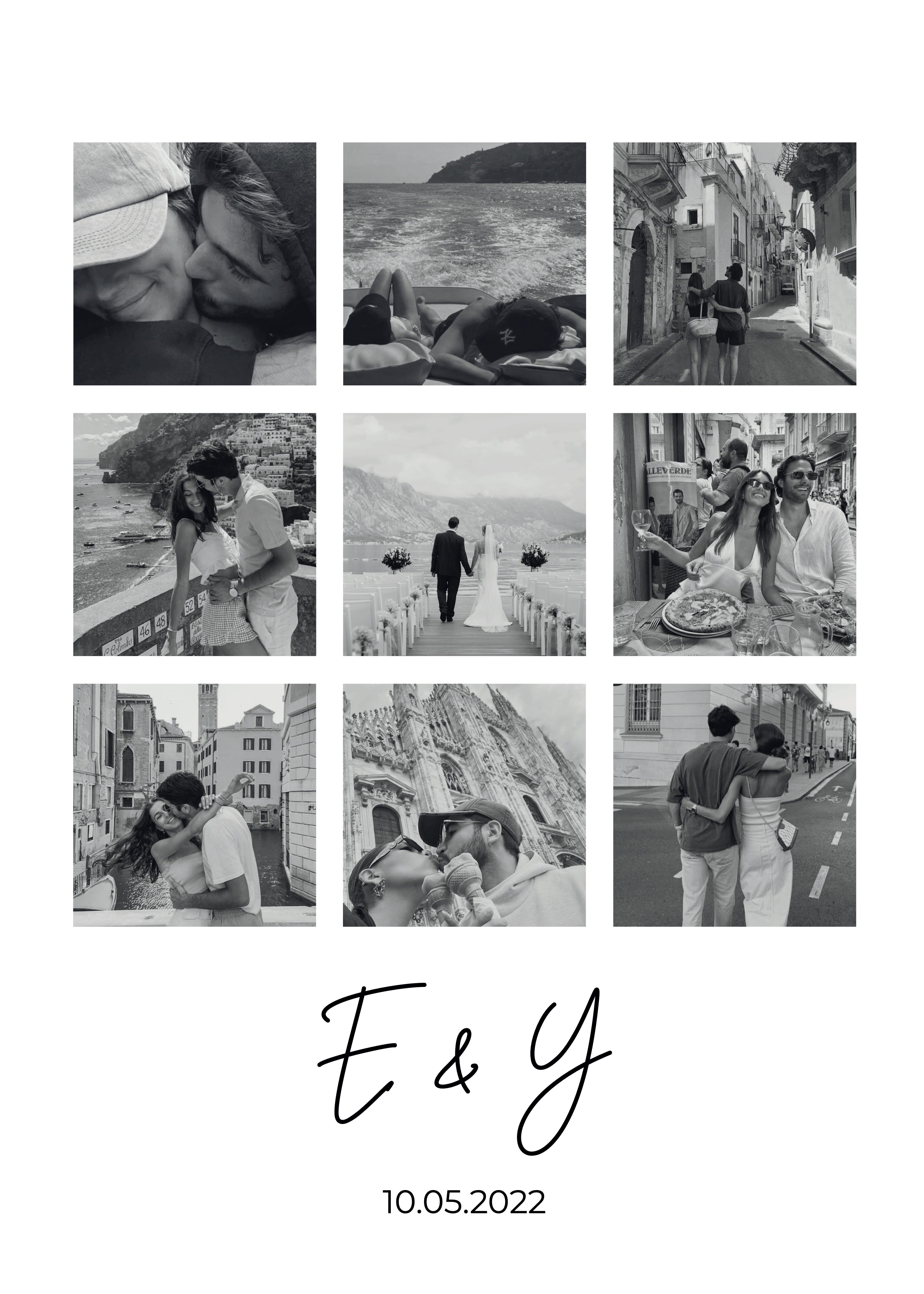 Bespoke black and white collage poster featuring personal photos.