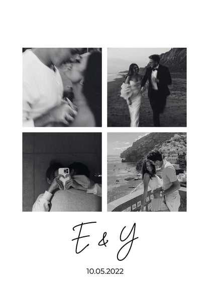 Personalised photo collage art featuring black and white images.