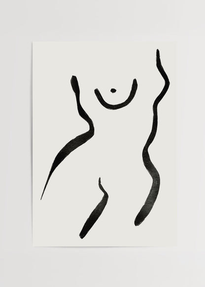 Elegant minimalist female silhouette wall art in black and white.