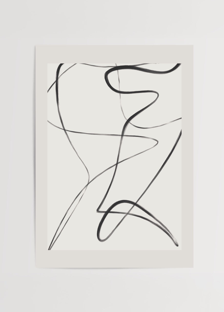 Fluid Lines – a minimalist abstract wall art in black and white.