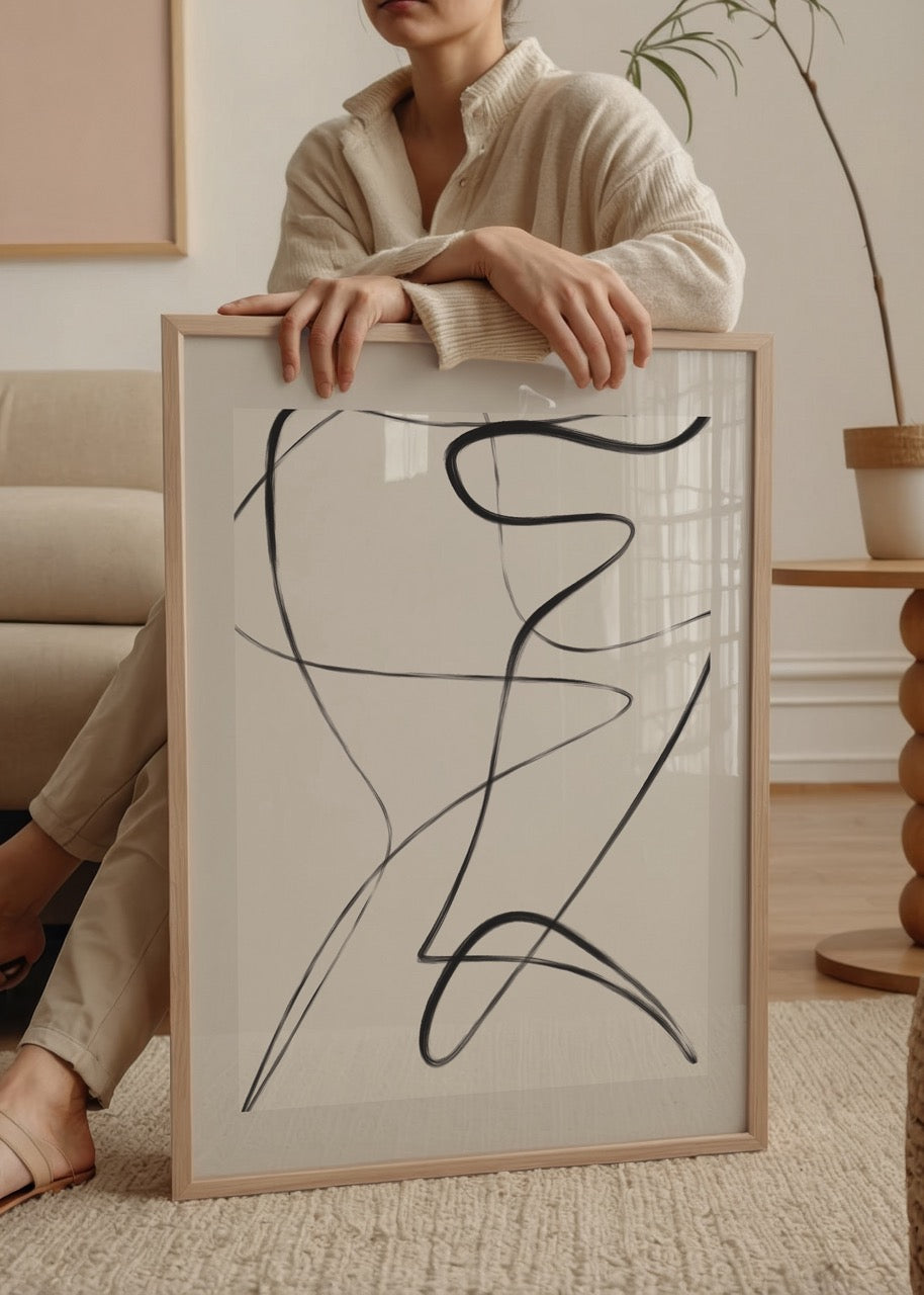 Fluid Lines – a minimalist abstract wall art in black and white.