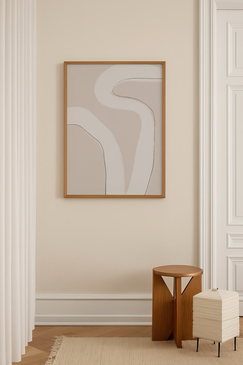 Fluid Harmony minimalist abstract wall art with soft lines and neutral tones.