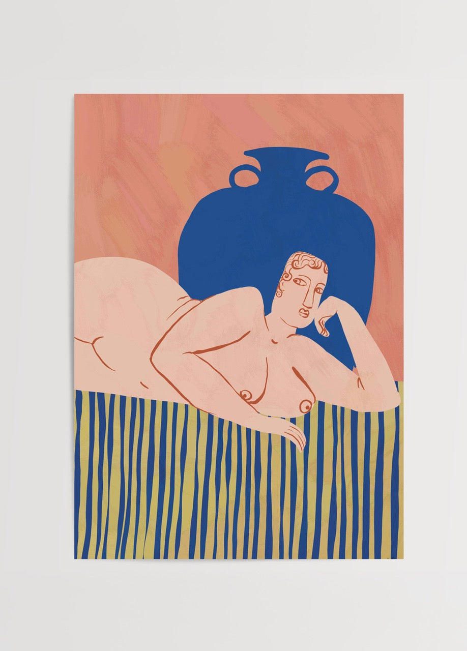 Abstract artwork featuring a nude woman in soft colours, ideal for wall art decor.