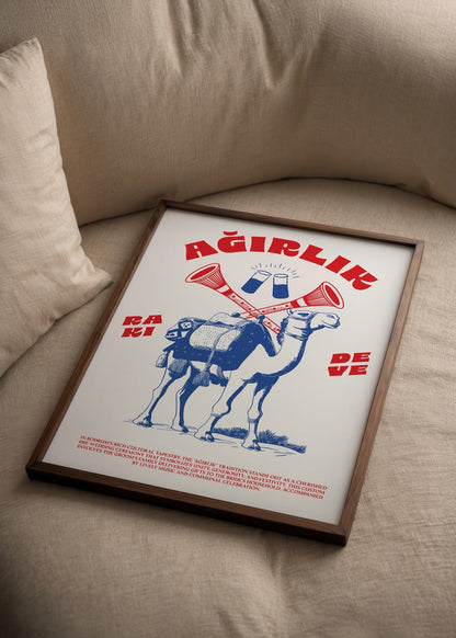 Vibrant poster print featuring a camel and traditional motifs celebrating Bodrum culture.