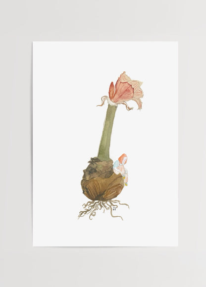 Artwork featuring a delicate flower sprouting from a bulb, symbolizing calmness.