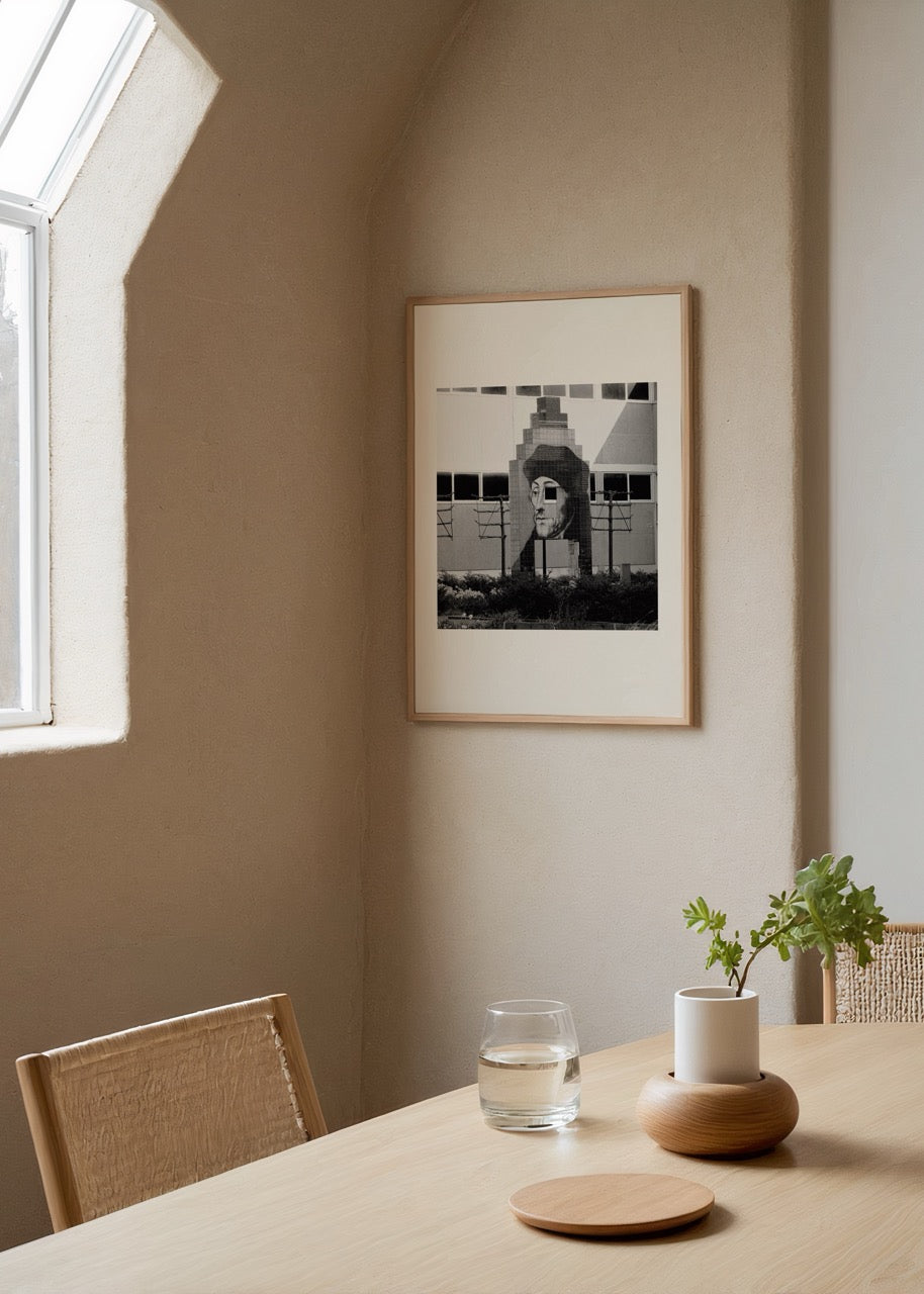 Black and white artwork of a historical figure in Amsterdam.