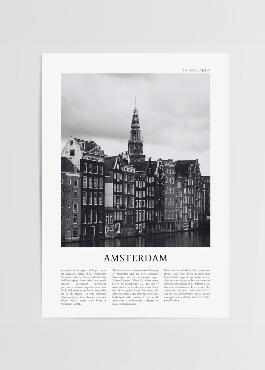 Black and white print of Amsterdam&