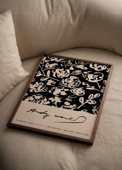 Elegant floral art print showcasing intricate blossoms on a dark background, perfect for interior styling.