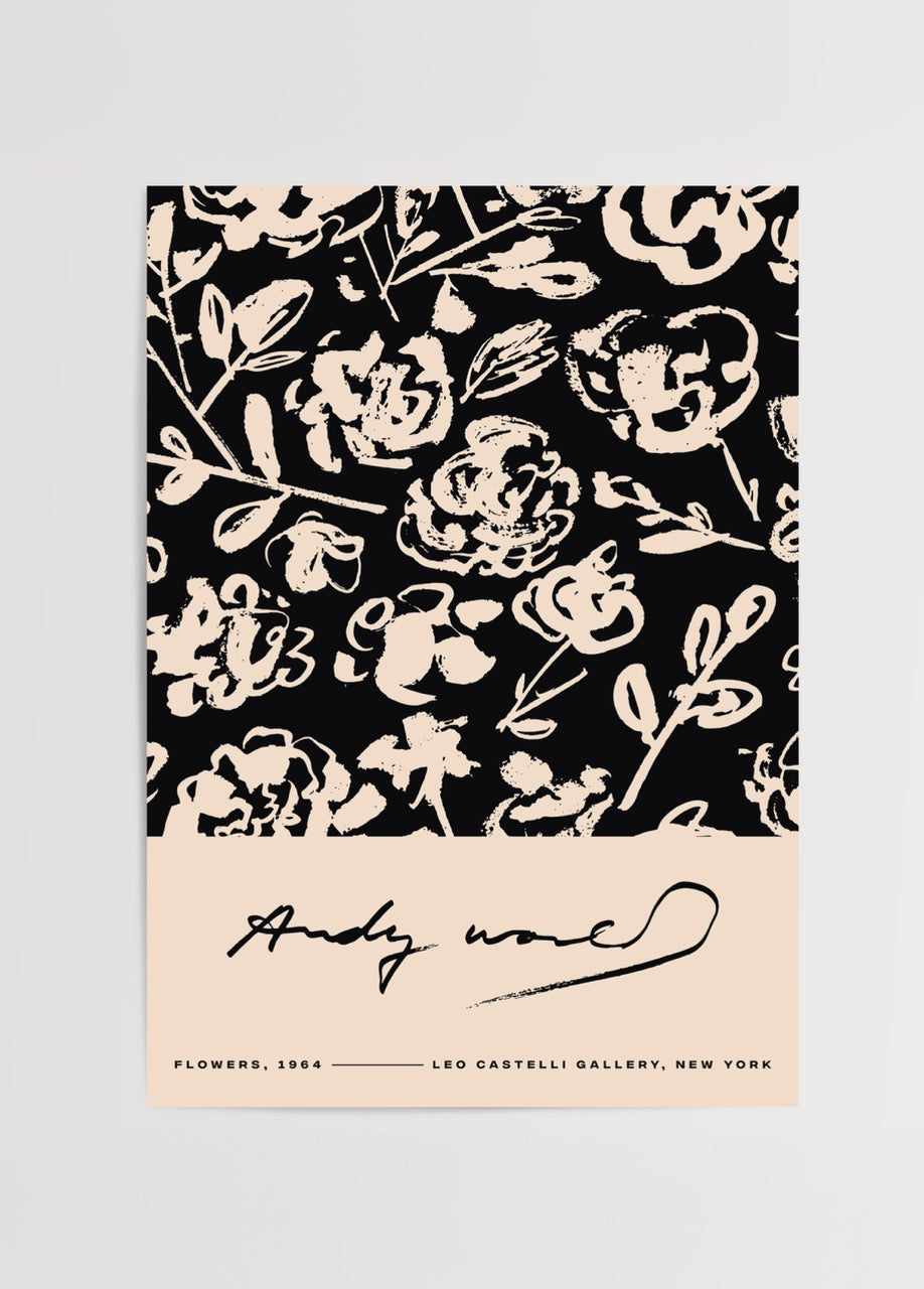 Elegant floral art print showcasing intricate blossoms on a dark background, perfect for interior styling.