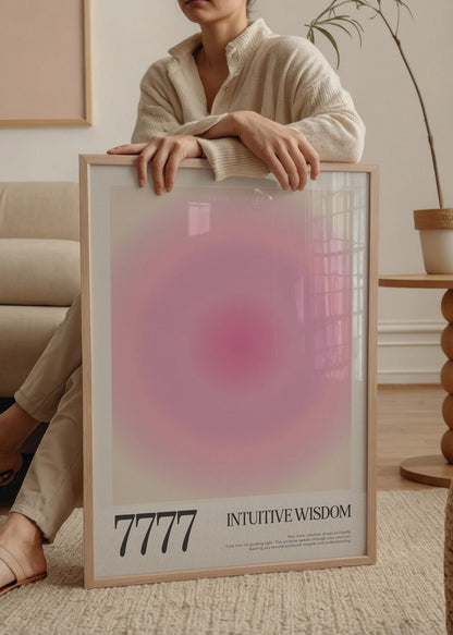 Soft gradient wall art print titled Intuitive Wisdom featuring calming pink tones.