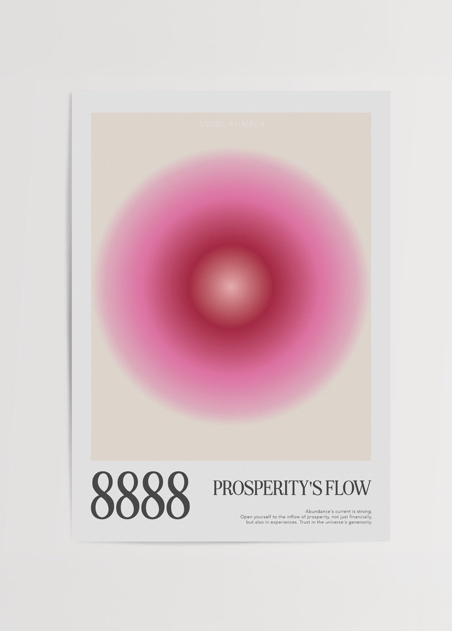 Angel Number 8888 – Prosperity’s Flow Poster featuring a soft pink gradient.