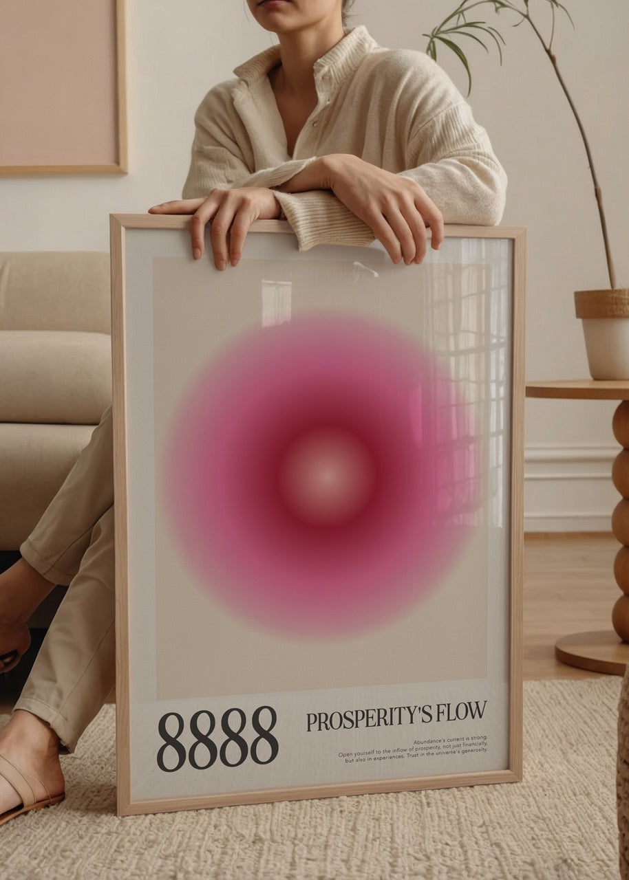 Angel Number 8888 – Prosperity’s Flow Poster featuring a soft pink gradient.