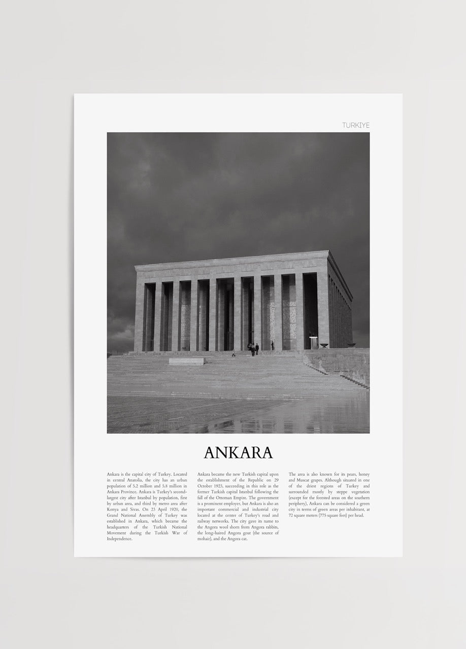 Monumental Ankara wall art featuring a historical landmark in black and white.