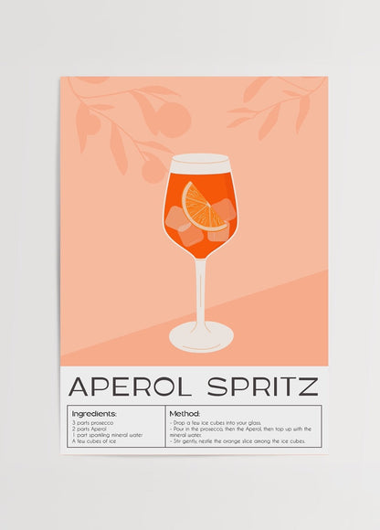 Stylish Aperol Spritz poster showcasing a cocktail in a glass with vibrant orange hues.