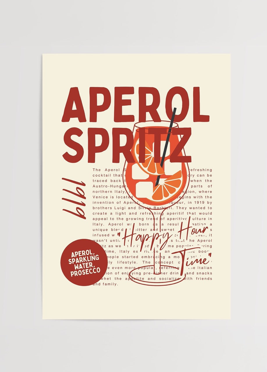 Timeless Aperol Spritz Cocktail Art Print featuring vibrant typography.