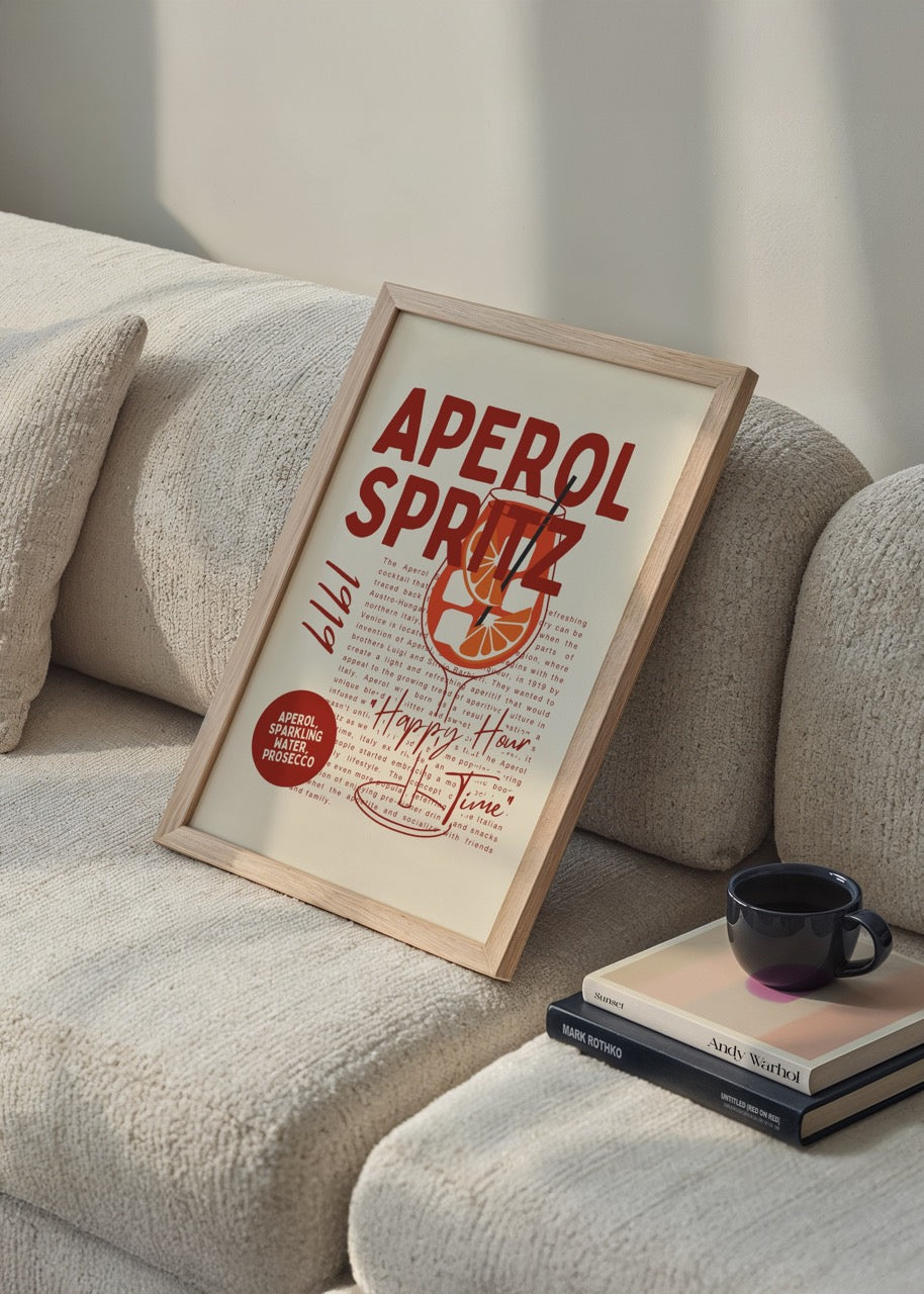 Timeless Aperol Spritz Cocktail Art Print featuring vibrant typography.