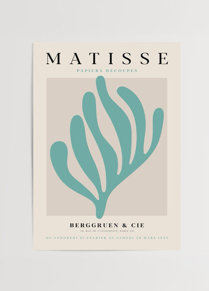 Serene Aquatic Leaf Art Print featuring a graceful leaf design in teal and beige.
