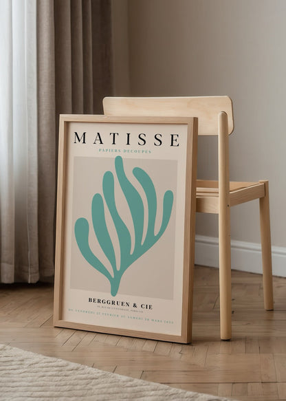 Serene Aquatic Leaf Art Print featuring a graceful leaf design in teal and beige.