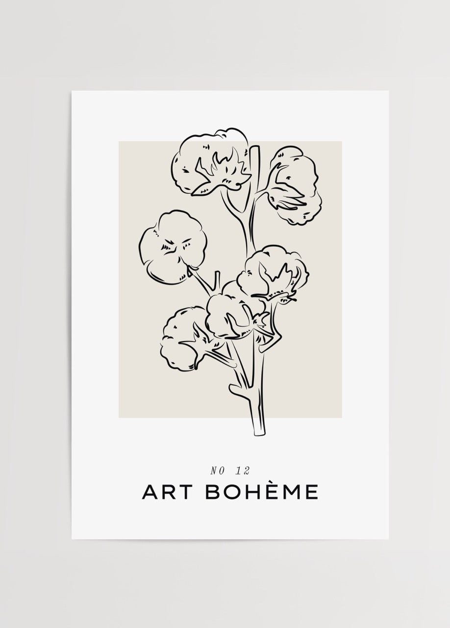 Bohemian Blossom Poster Art Print featuring a delicate floral illustration.