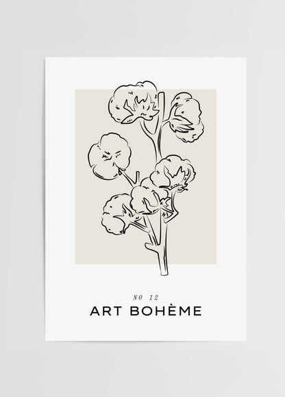 Bohemian Blossom Poster Art Print featuring a delicate floral illustration.