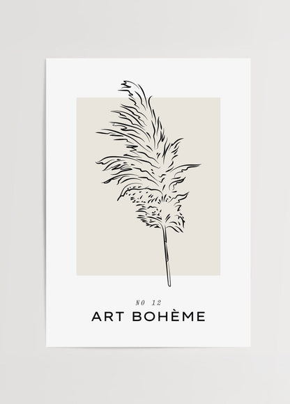 Minimalist line art print of pampas grass on beige background