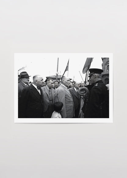 A historic black and white photograph capturing a formal gathering.