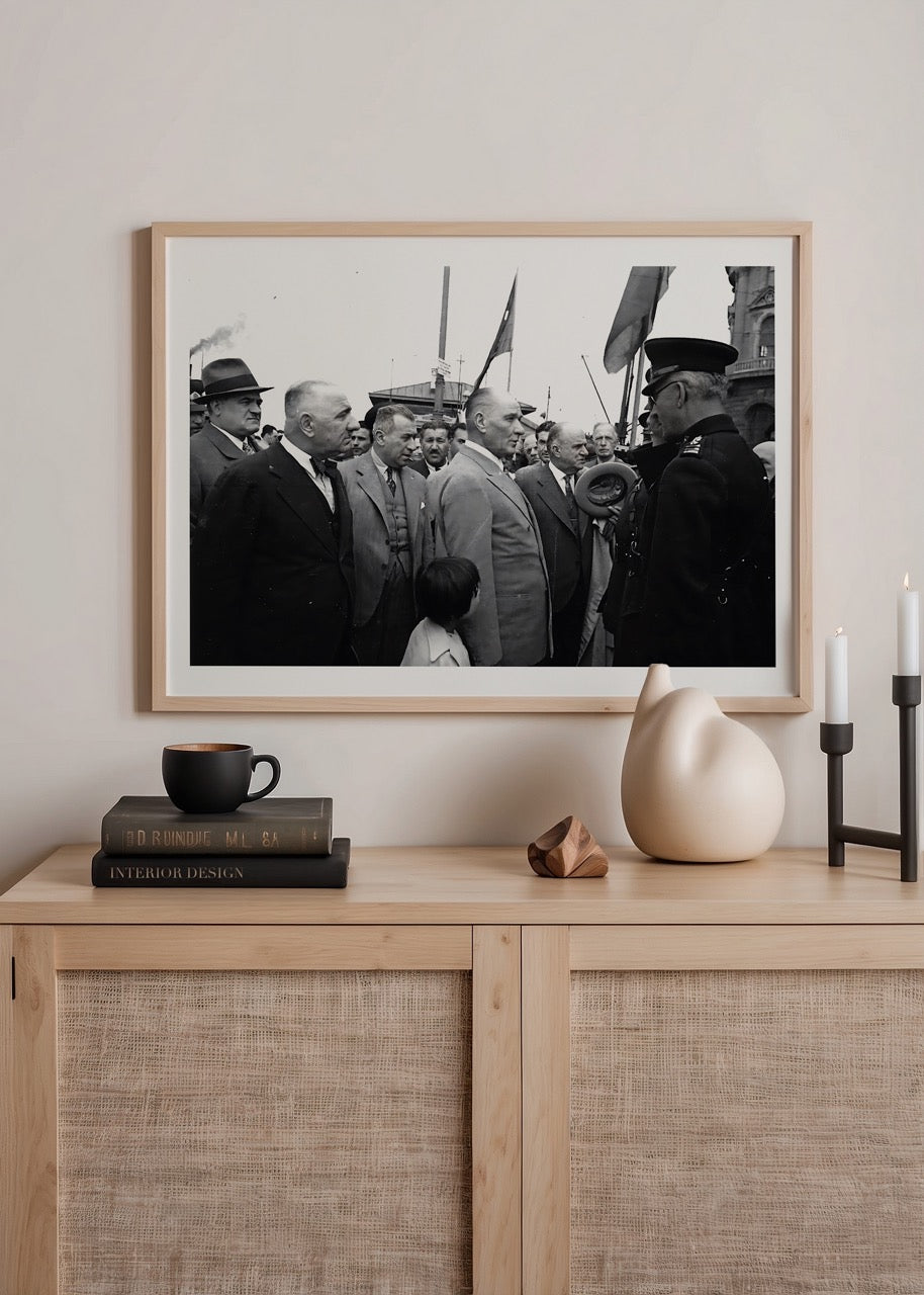 A historic black and white photograph capturing a formal gathering.