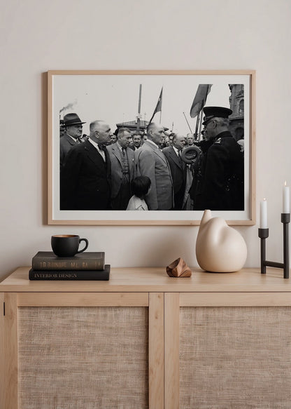 A historic black and white photograph capturing a formal gathering.