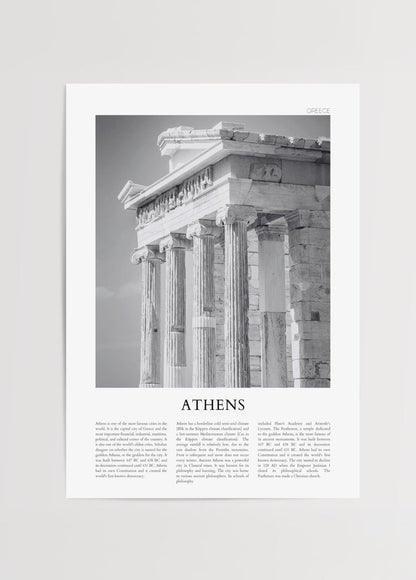 Black and white poster of iconic Athens architecture.