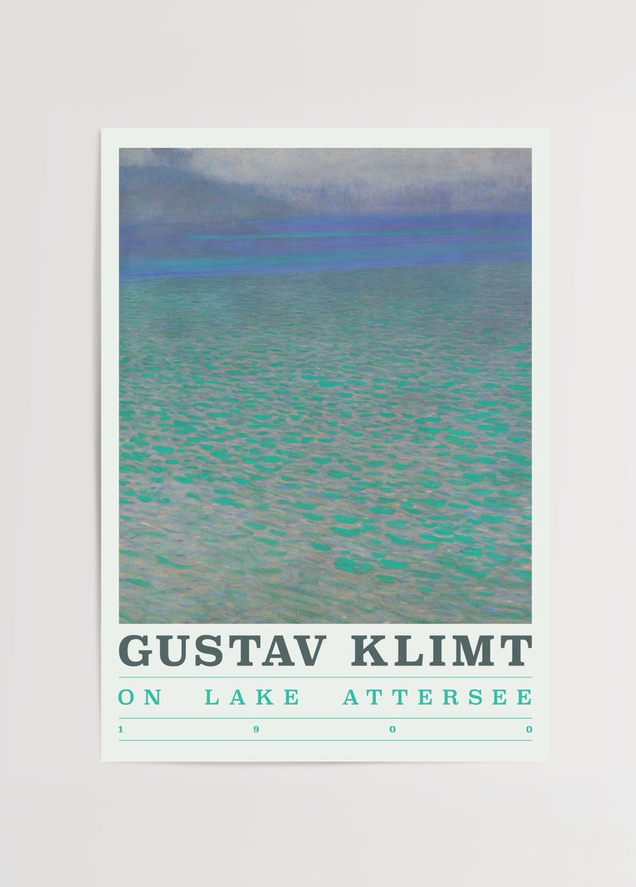 Art print of tranquil waters at Attersee, featuring calming blue and green tones.