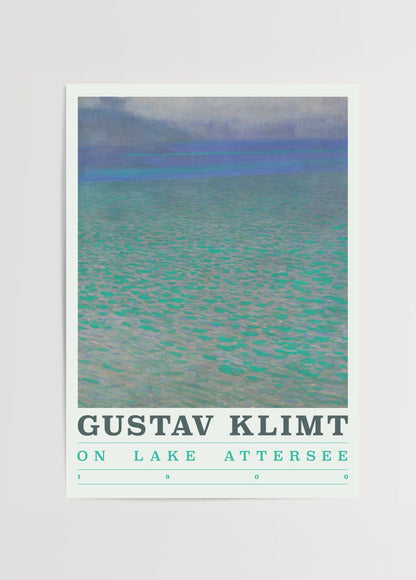 Art print of tranquil waters at Attersee, featuring calming blue and green tones.