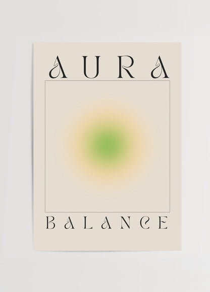 A minimalist art poster showcasing a soft gradient aura in green and beige tones.