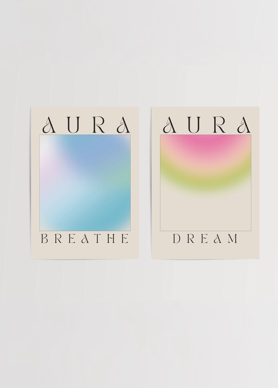 Aura Serenity Duo Poster Set featuring calming pastel hues for tranquil home decor.