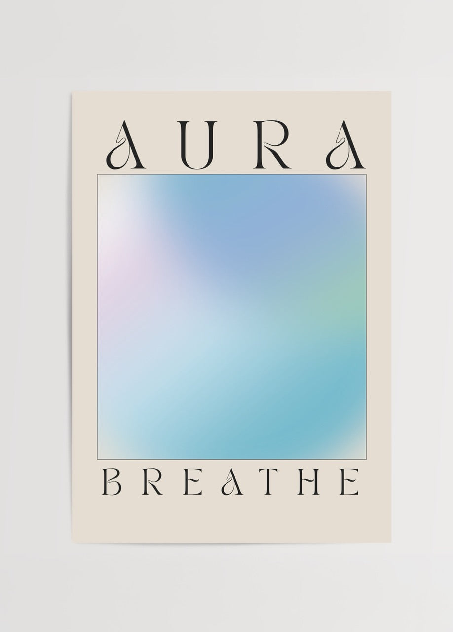 Serenity Aura Wall Art featuring soft blue and pastel hues.