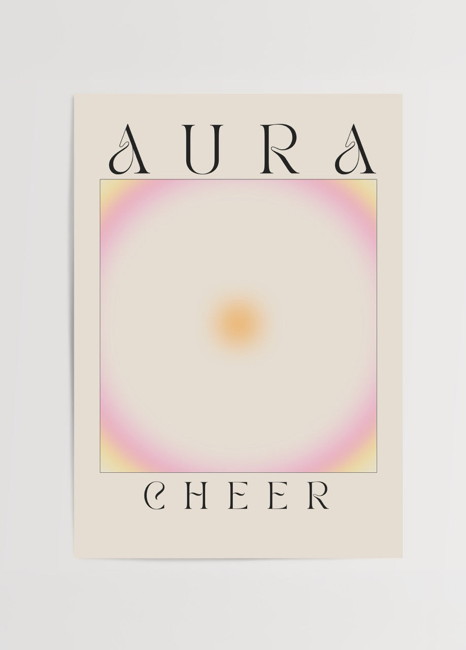 Aura of Joy Poster featuring soft orange and pink hues in a minimalist design.