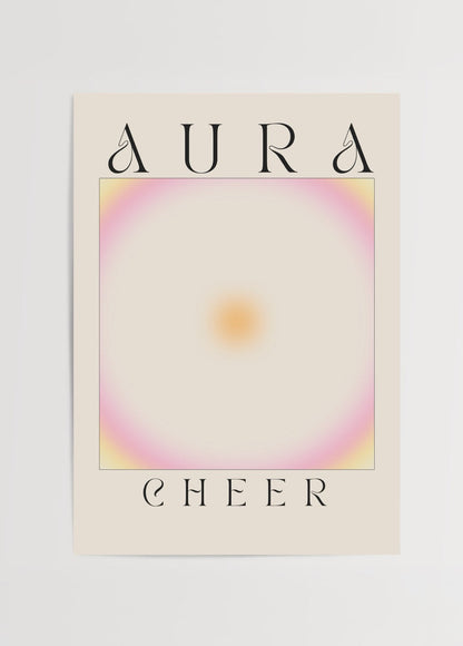 Aura of Joy Poster featuring soft orange and pink hues in a minimalist design.