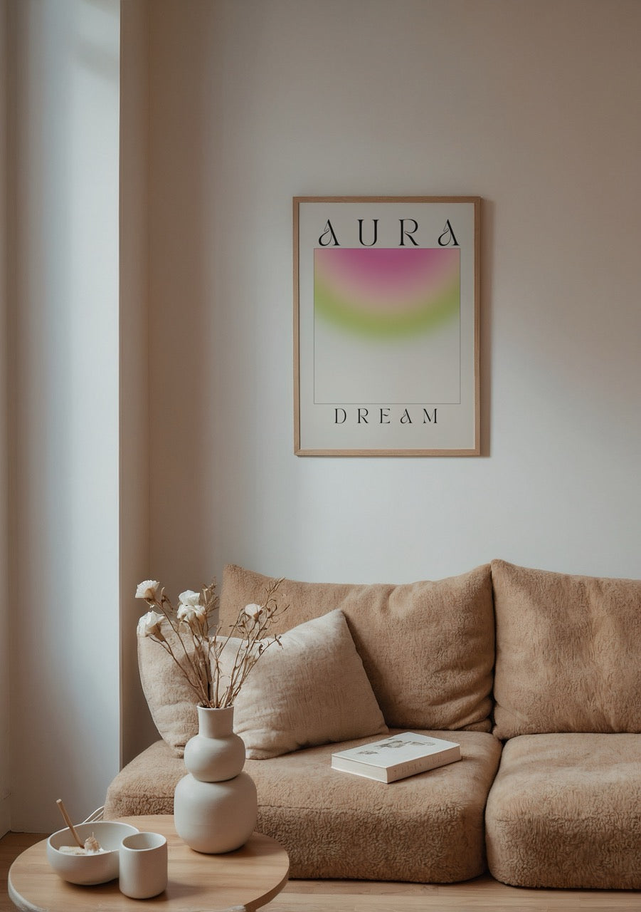 Ethereal Dreamscape Poster featuring soft pink and green hues.