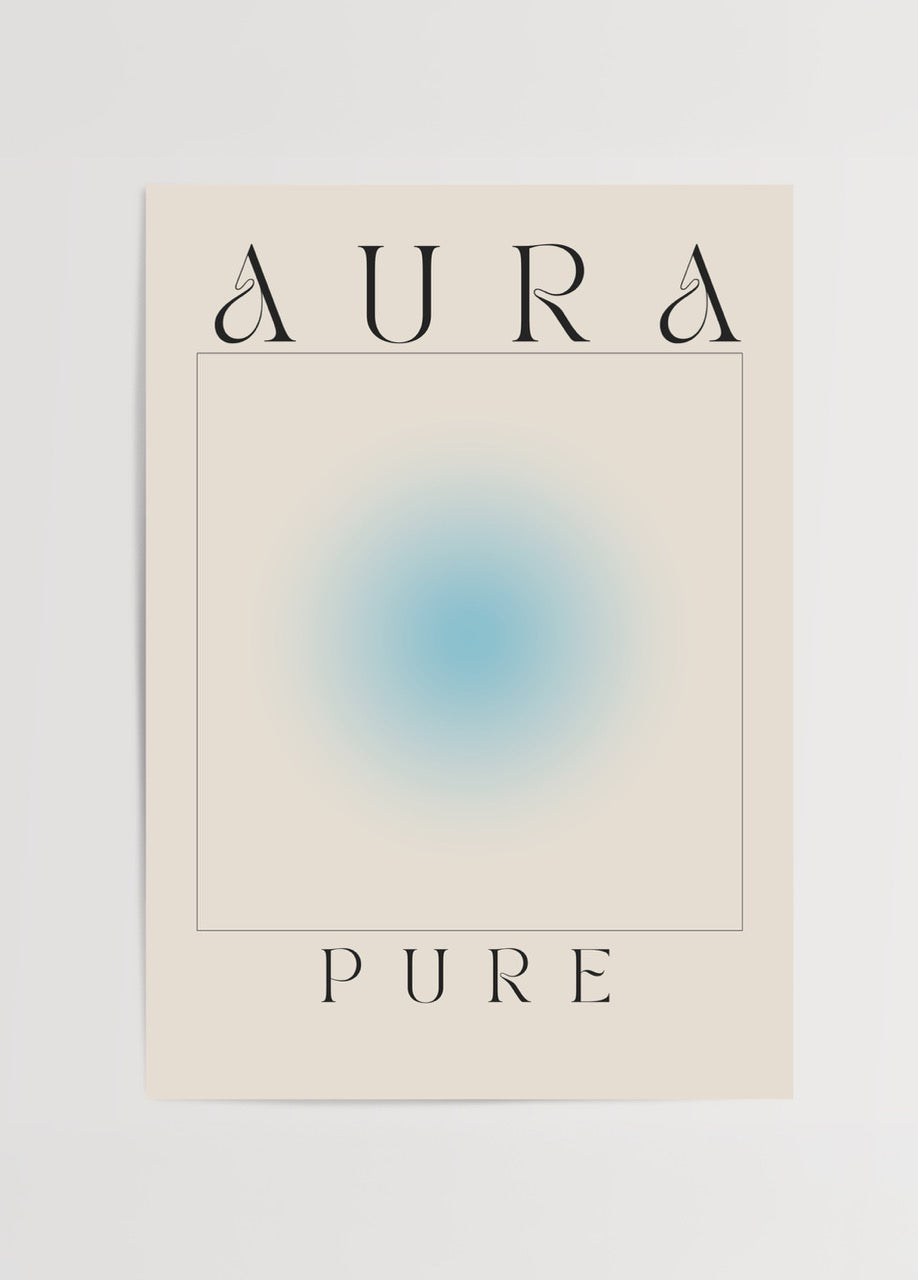 Minimalist poster featuring a soft blue gradient on beige background, perfect for serene interior styling.
